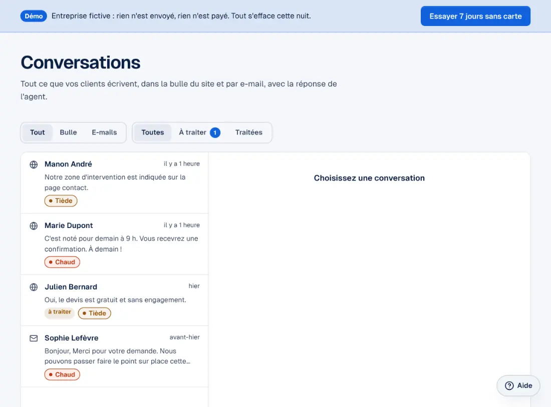 Les conversations de l'agent d'accueil dans l'espace Ablyos.