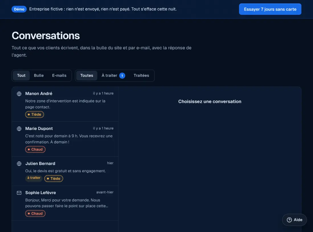 Les conversations de l'agent d'accueil dans l'espace Ablyos.